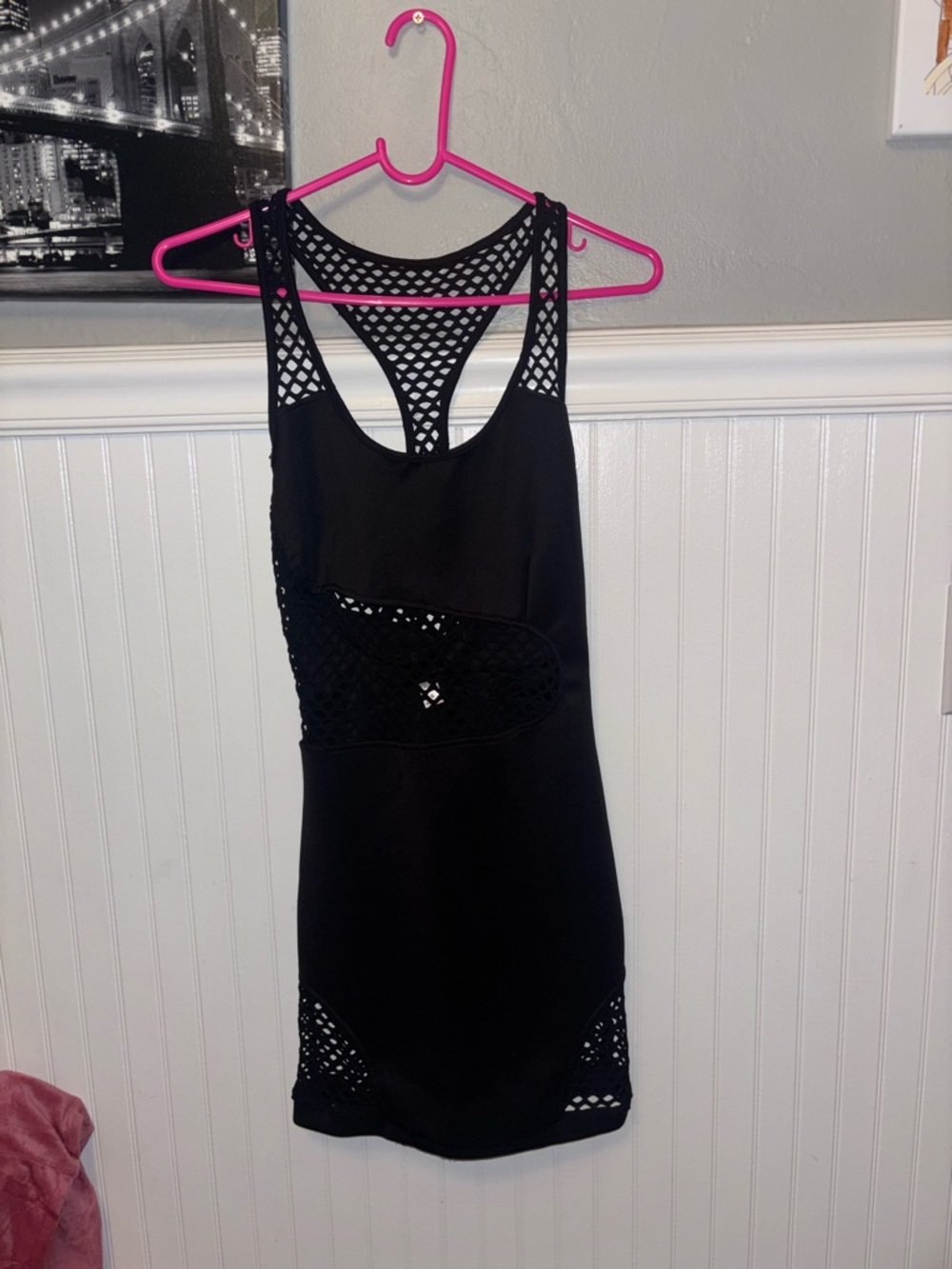 Black Mesh-Inset Mini Dress